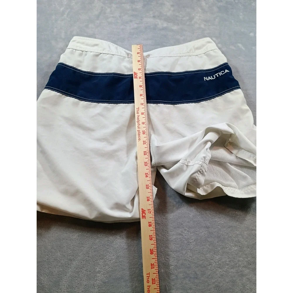 Nautica Mens Board Shorts White Navy 32W‎ Colorblock Swim Trunks